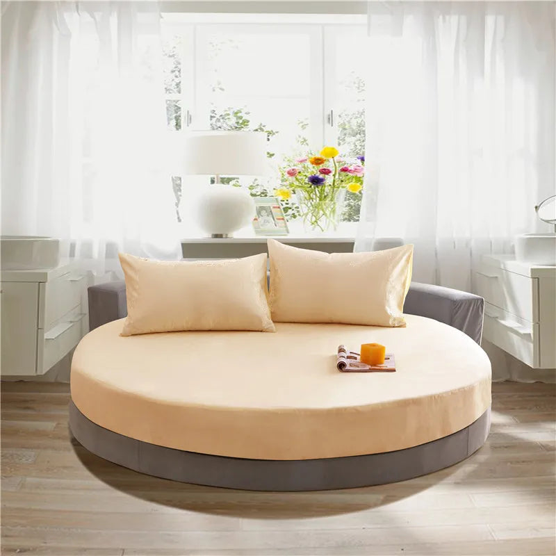 100% Cotton Fitted Sheet Round Hotel Home Extra Soft Round Bed Sheets and Pillowcases Pure Cotton Bedsheet with Elastic Straps