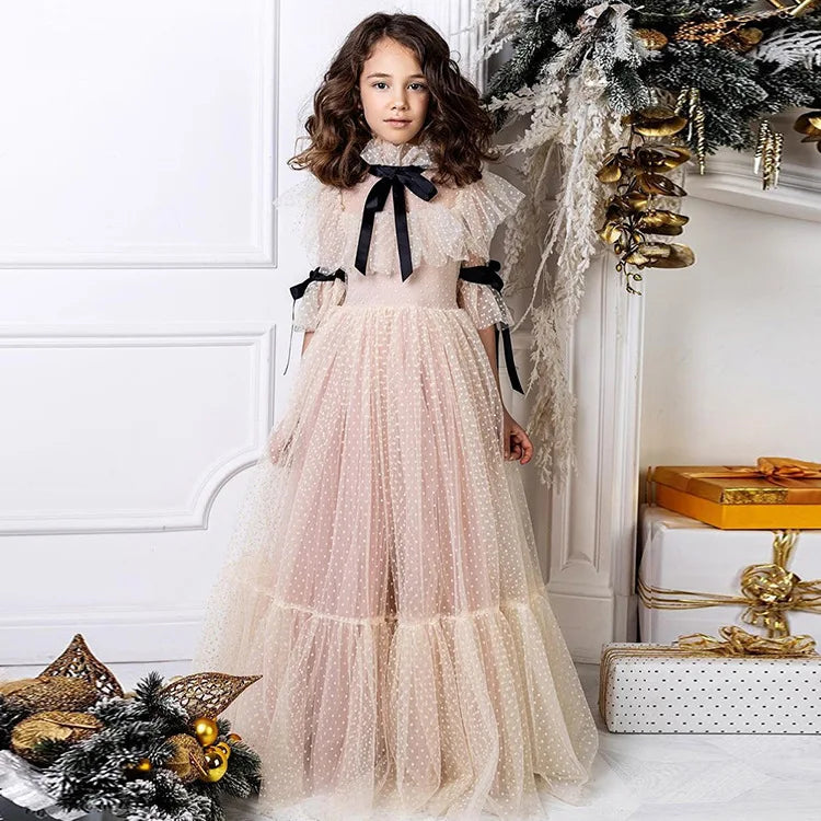 Princess Dress Baby Girls Kids Girl Lace Bowknot Tulle White Dresses Children Herben Luxury Frock Toddler Vestido Flower Clothes