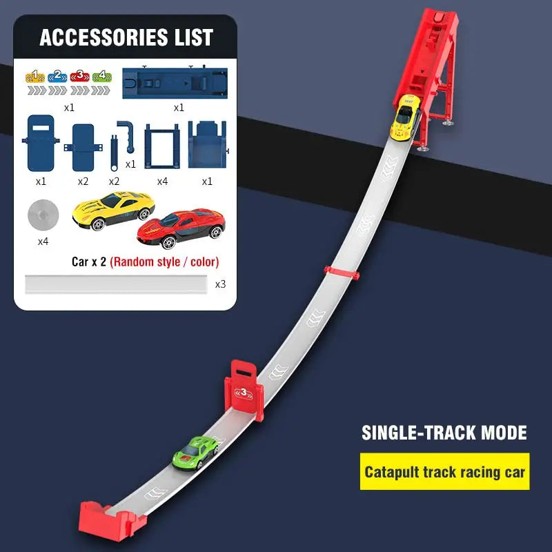 Rail Car Track with Racing Track Racing Set Toy Vehicle Alloy Car Kids Catapult Car Competitive Play Game for Children Gift DIY