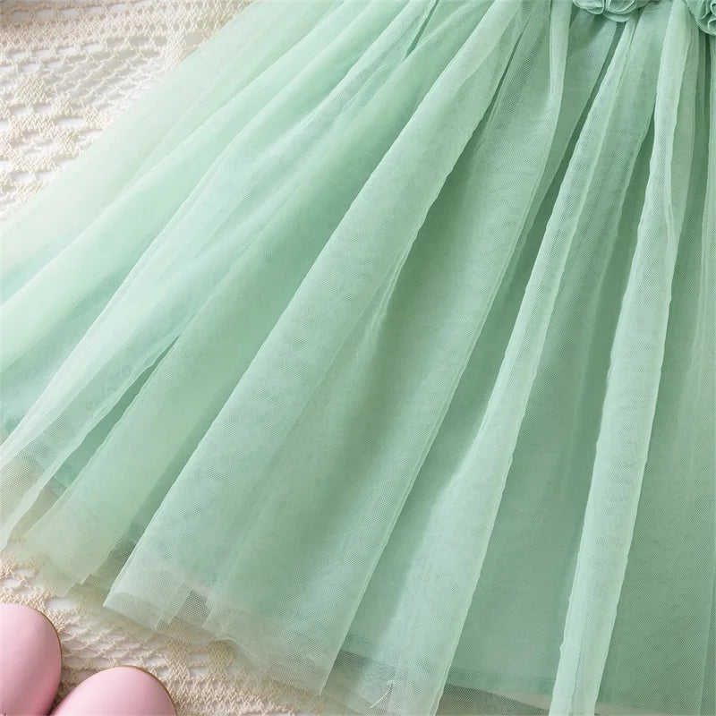 Toddler Girls Princess Dress Children Rainbow Sleeveless Tulle Dress Summer New Baby Birthday Party Vestido Sweet Casual Clothes