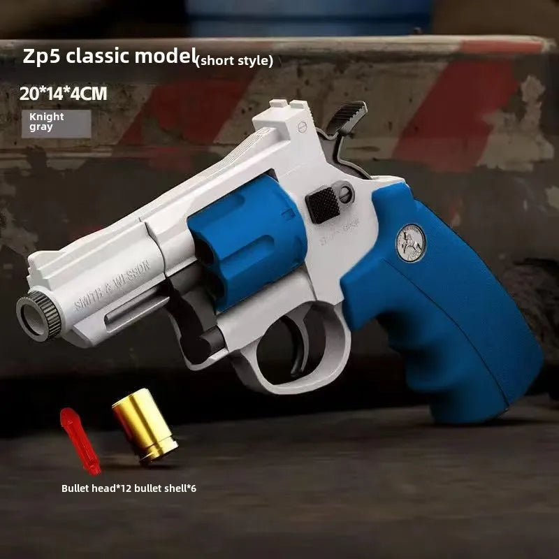Soft Bullet Toy Gun Set with Ejecting Revolver for Kids, One-Key Detachable Pistol, Continuous Shooting