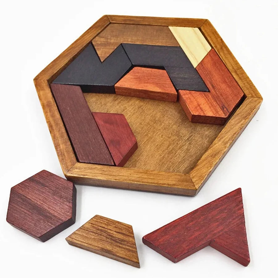 Wooden Tangram Jigsaw DIY Puzzle Kids Learning Educational Toys for Children Thinking Training Wood Toy Puzzles Montessori Games