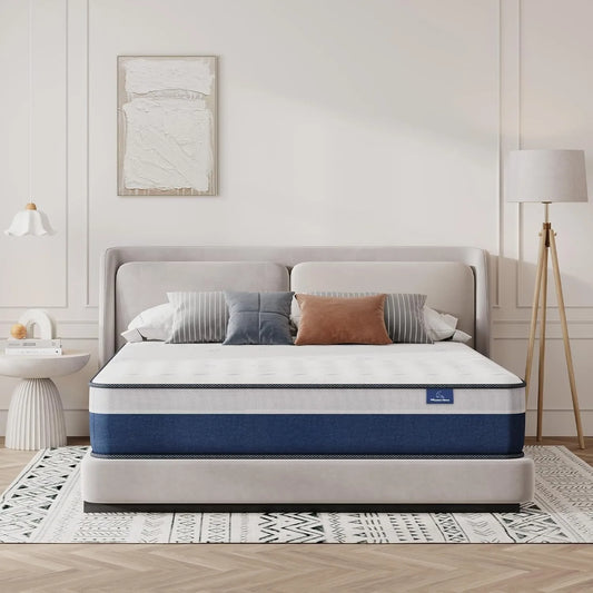 Vesgantti Tight Top 10/12 Inch Innerspring Hybrid Mattress/Bed in a Box, Medium Firm Plush Feel - Memory Foam and Pocket Spring