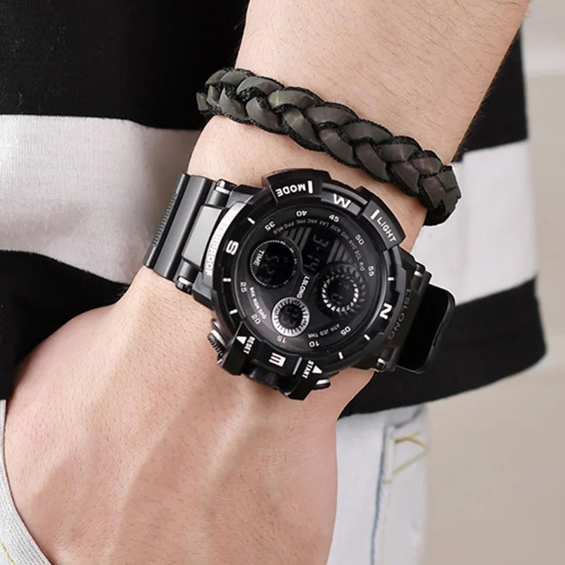 YIKAZE Men's Digital Electronic Watch Sports Glow 55mm Large Dial Student Outdoor Adventure Trend Multifunctional Watches Clock