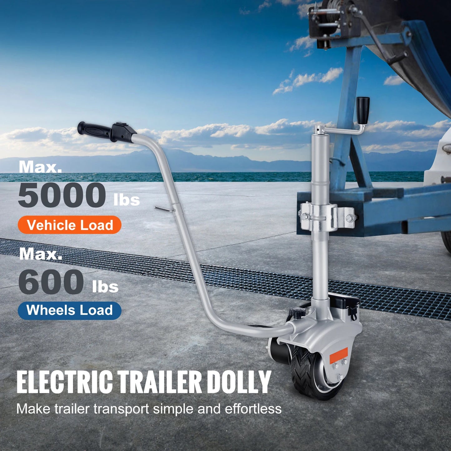 SucceBuy5000lbs Electric Trailer Dolly 12V Trailer Jockey Wheel with 22 ft/min Speed & Adjustable Height for Moving Caravan