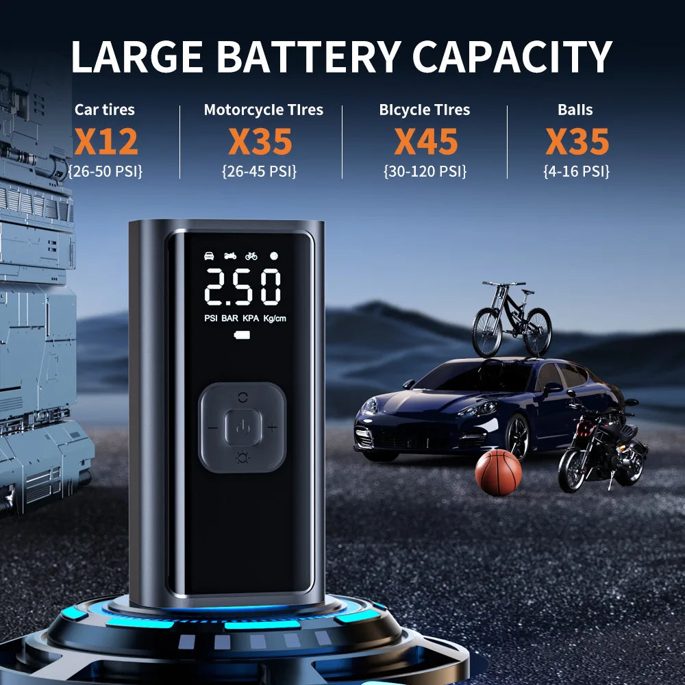 YIJU Rechargeable Car Air Pump Tire Inflator Portable Compressor Digital Cordless Car Tyre Inflator For Motocycle Bicycle Balls