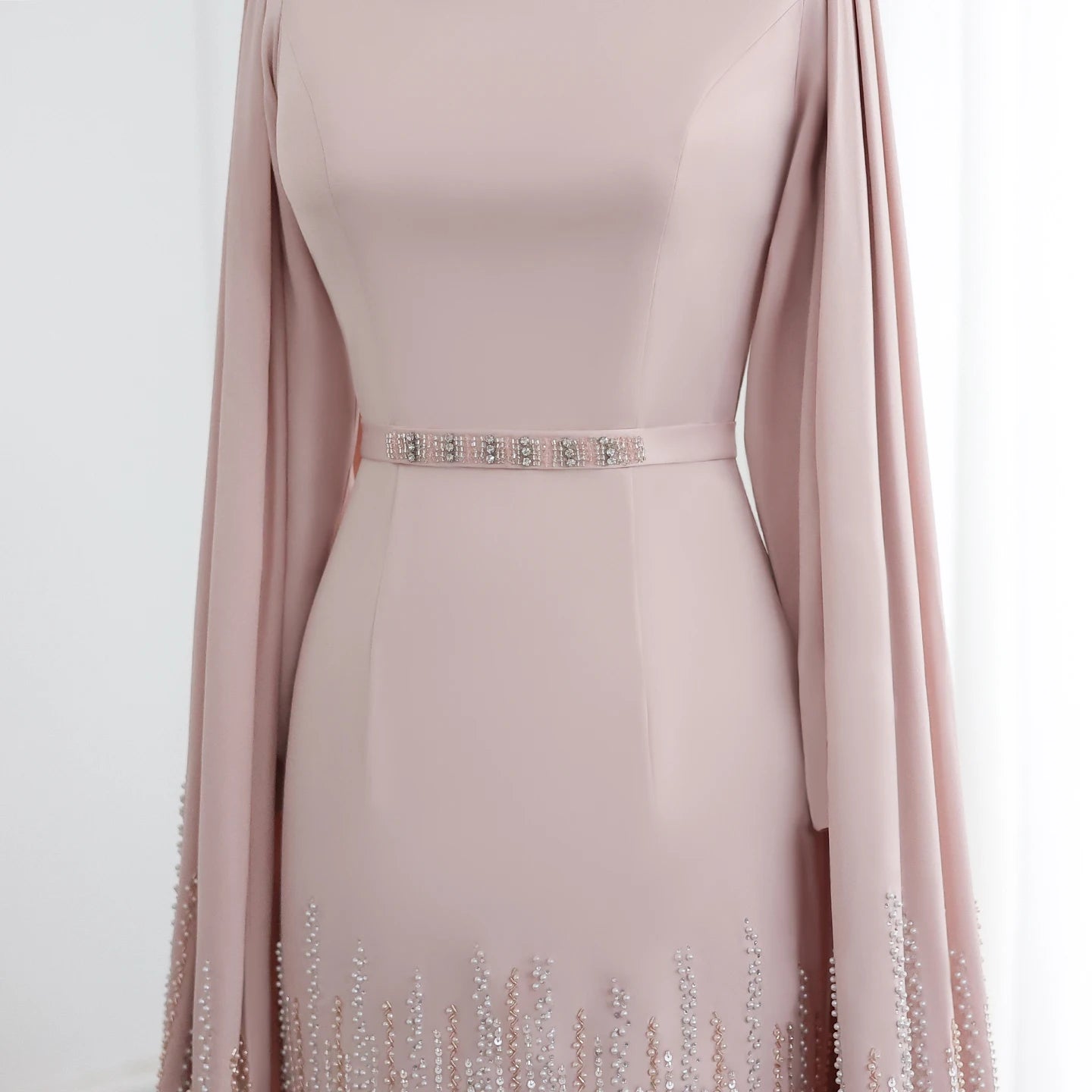 Sharon Said Luxury Dubai Nude Evening Dresses with Cape Sleeves Tiered Ruffles Arabic Women Wedding Party Gowns SS440 Customized