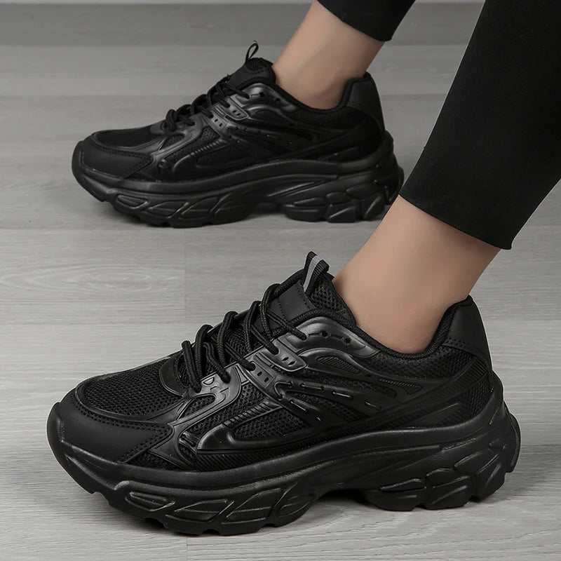 Women's low top sports shoes breathable white lace up walking sports shoes casual matching running thick sports shoes