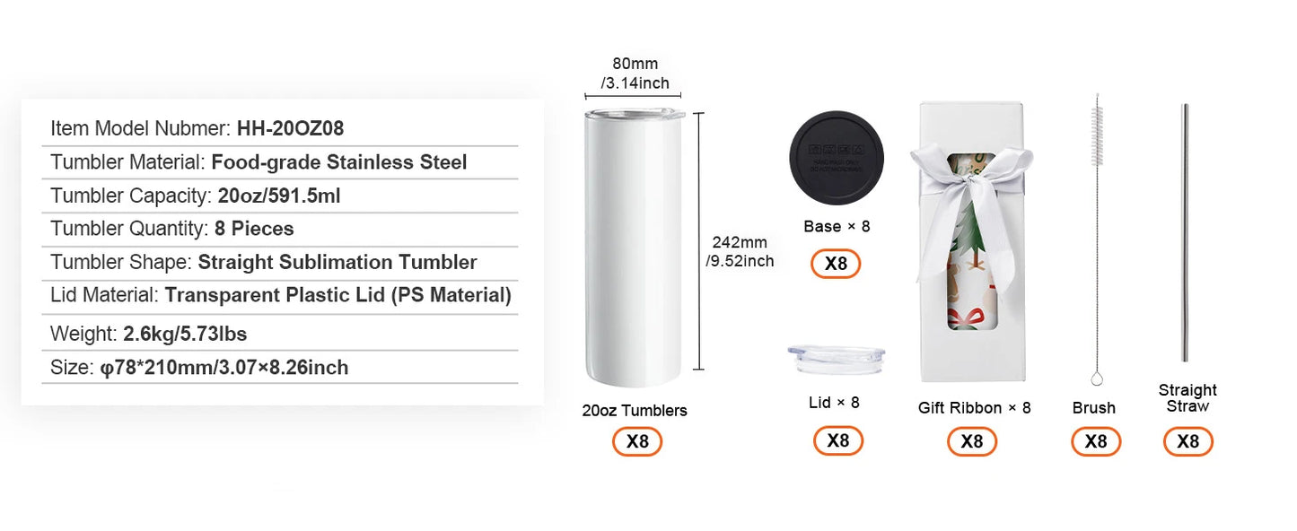 SucceBuy 8/12/14/16/24/50PC Straight Sublimation Tumblers Blank Tumbler Bulk Stainless Steel Double Tumbler Cups Heat Transfer