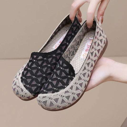 Ladies' 2025 mesh lightweight casual shoes for summer breathable and comfortable anti-slip round toe flat shoes - Belvar