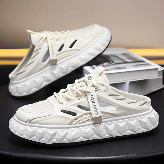 Men's toe-covered half-slip shoes: comfortable, breathable, color-block, stylish, flat-heeled, versatile casual shoes - Belvar