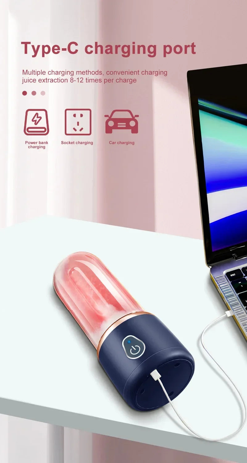 Portable Juicer for Shakes Smoothies Rechargeable USB 400ML Traveling Fruit Juicer Double Cup Fruit Blender Juicer Cup