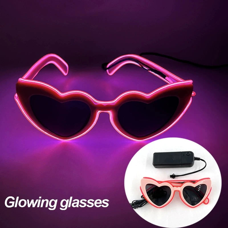 Retro LED Flashing Women Sunglasses Bachelorete Party Decoration Wedding Pink Heart Glasses Bride to be Valentine's day Props