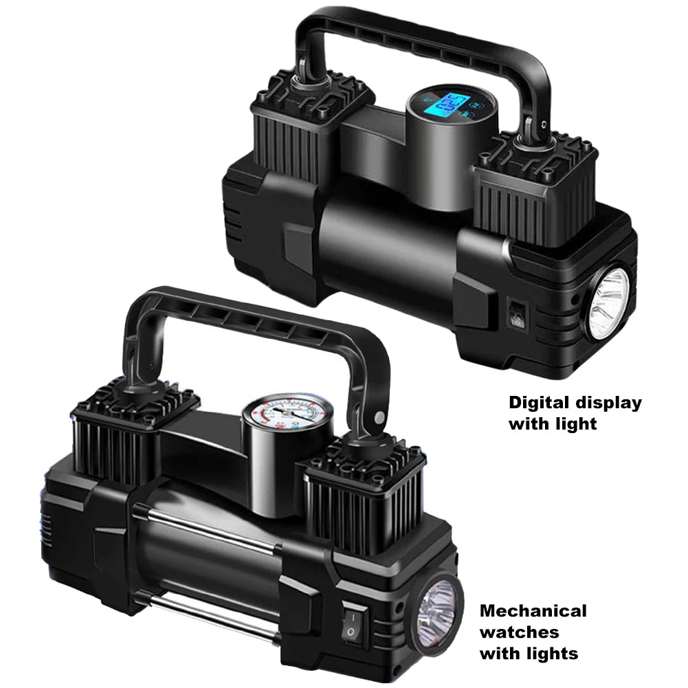 12V 150PSI Mini Air Compressor Dual Cylinder Heavy Duty Tire Inflator with LED Light Car Electric Air Pump Auto Inflatable Pump