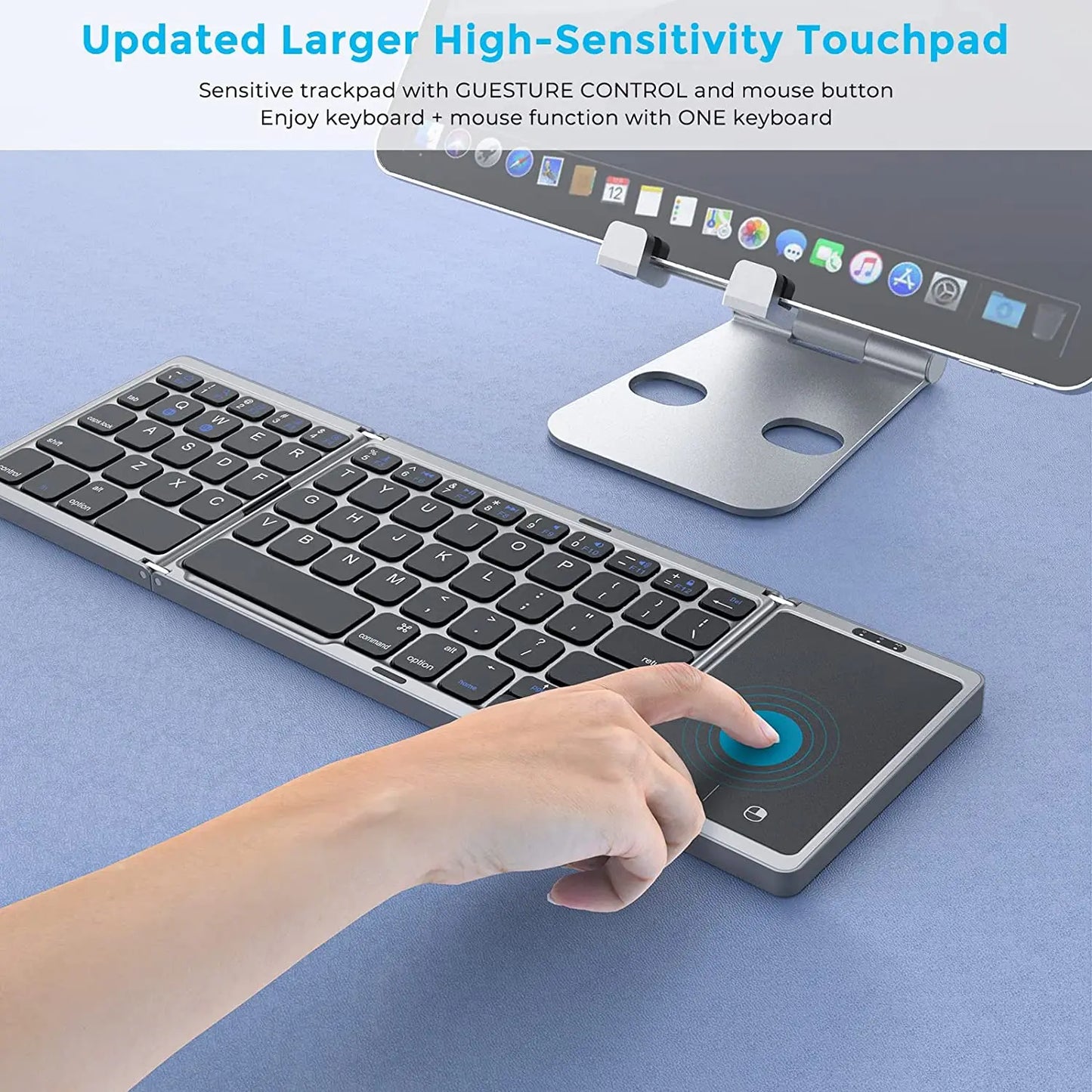 3-Folding Keyboard with Touchpad Dual Bluetooth Keyboard Portable Rechargeable Mini Keyboard for Laptop Windows Android IOS