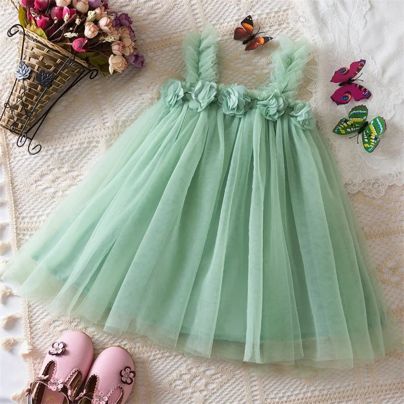 Toddler Girls Princess Dress Children Rainbow Sleeveless Tulle Dress Summer New Baby Birthday Party Vestido Sweet Casual Clothes