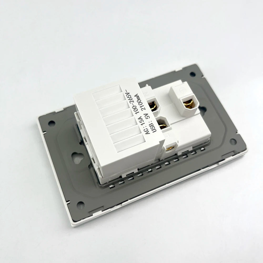 US Wall Switch Power Socket with USB Type-c Quick Charger,American Mexico White Tempered Glass Plug Outlet,Light Switch Panel