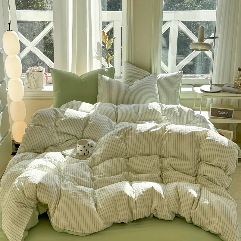 Washed Cotton Duvet Cover Set Quilt Set Ins Nordic Minimalist Style Grey Strip Bed Set Home Textile Bedding Set Bed Sheets 2025