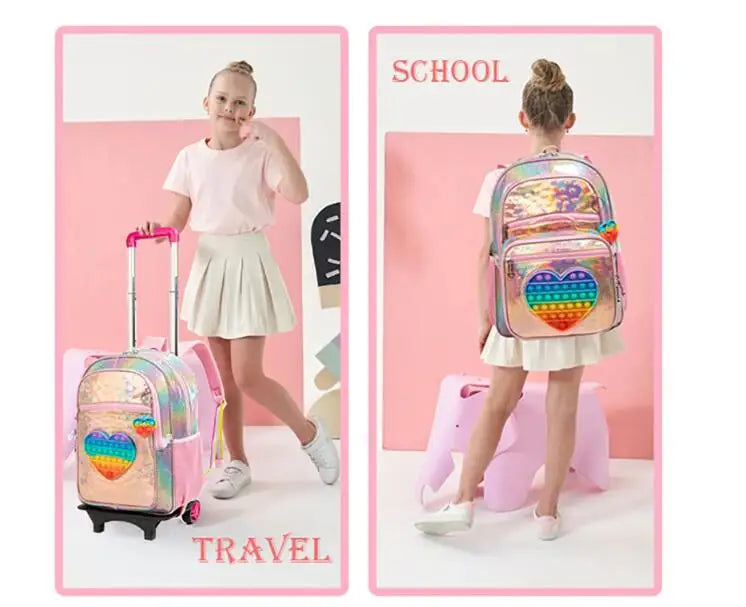 School Wheeled backpack Bag School bag with wheels Trolley Satchel bag Kids School Rolling backpack for girls School Trolley Bag