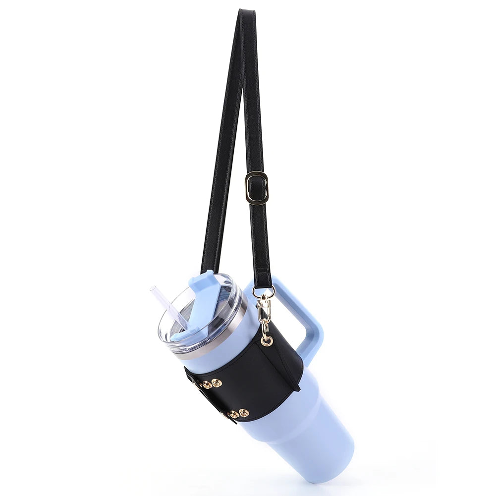 PU Leather Water Bottle Sling Bag with Adjustable Strap Portable Cup Cover For STANLEY 30oz & 40oz Tumbler for Outdoor Travel