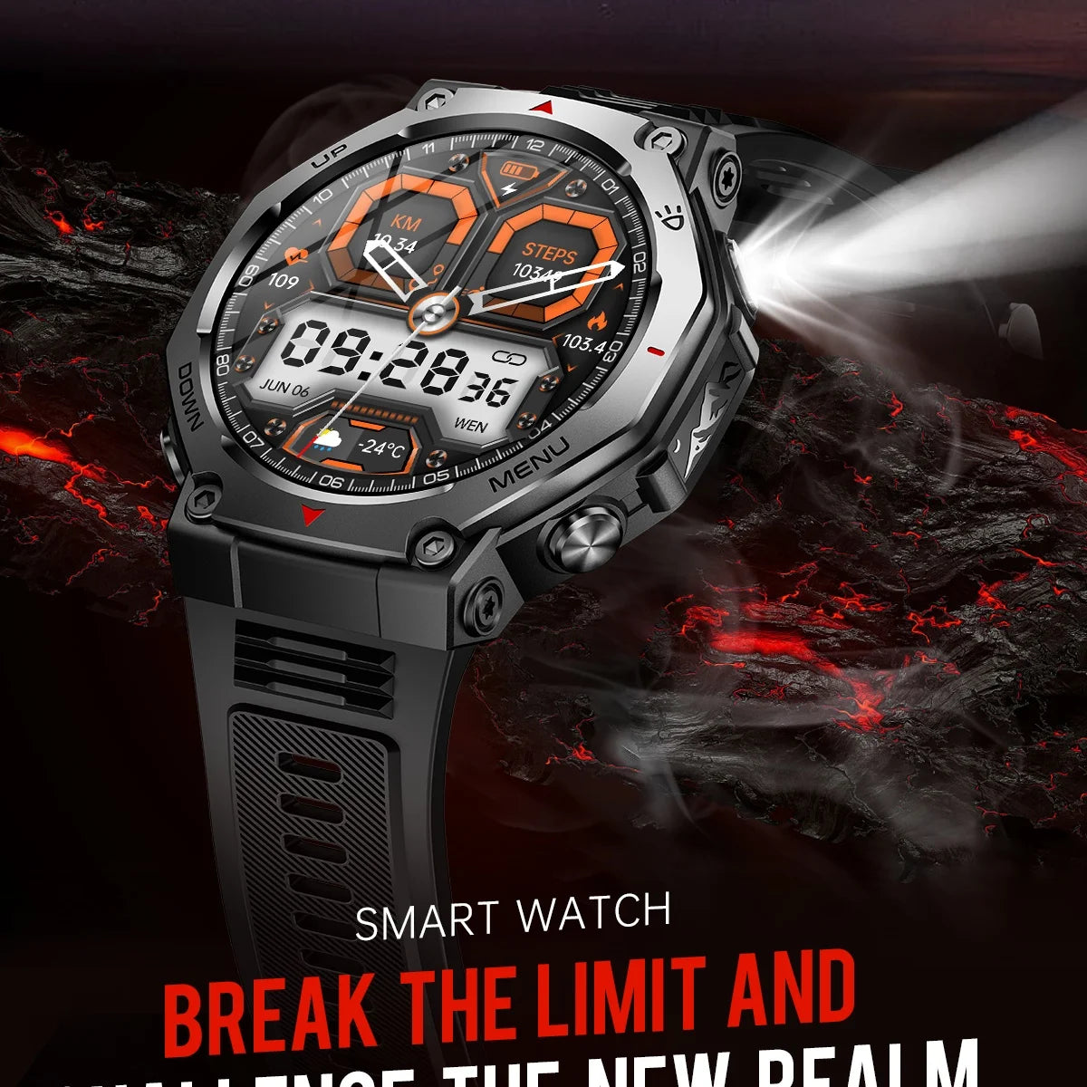 2025 New Military Smart Watch Flashlight/UV Light 5ATM Waterproof Sport Fitness Smartwatch Men Bluetooth Call for Xiaomi IOS