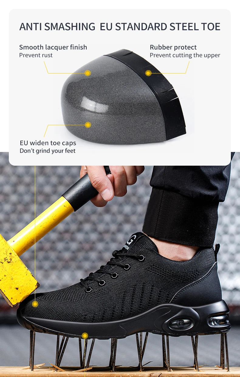 Safety shoes for men and women, breathable work sports shoes, steel toe shoes, puncture resistant safety protection shoes