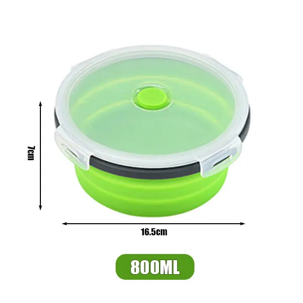 Round Silicone Folding Lunch Box Microwave Folding Bowl Portable Folding Food Container Box Salad Bowl With Lid
