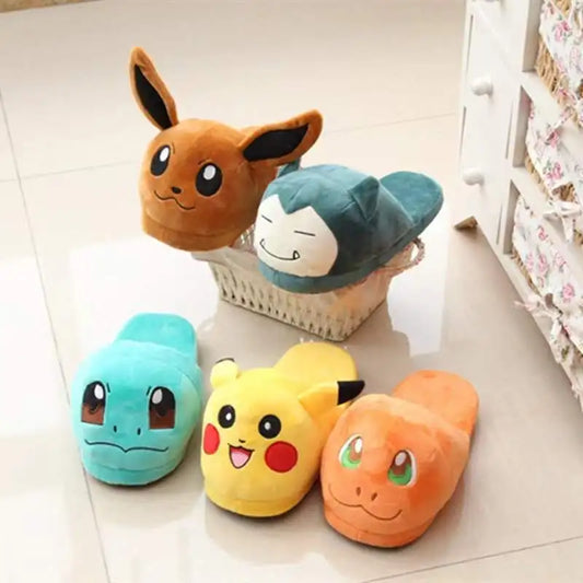 Anime Pokemon Cotton Warm Slipper Pikachu Gengar Snorlax Autumn Winter Indoor Shoes Stuffed Dolls Women Plush Home Slippers - Belvar