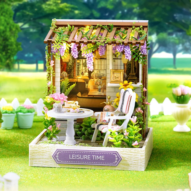 Wooden Miniature Doll House DIY Handmade Assembly Model Building Kit With Dust Cover 3D Puzzle Toys Birthday Gifts Dollhouse