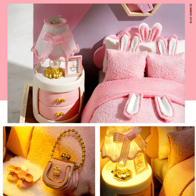 Wooden Miniature Doll House DIY Handmade Assembly Model Building Kit With Dust Cover 3D Puzzle Toys Birthday Gifts Dollhouse