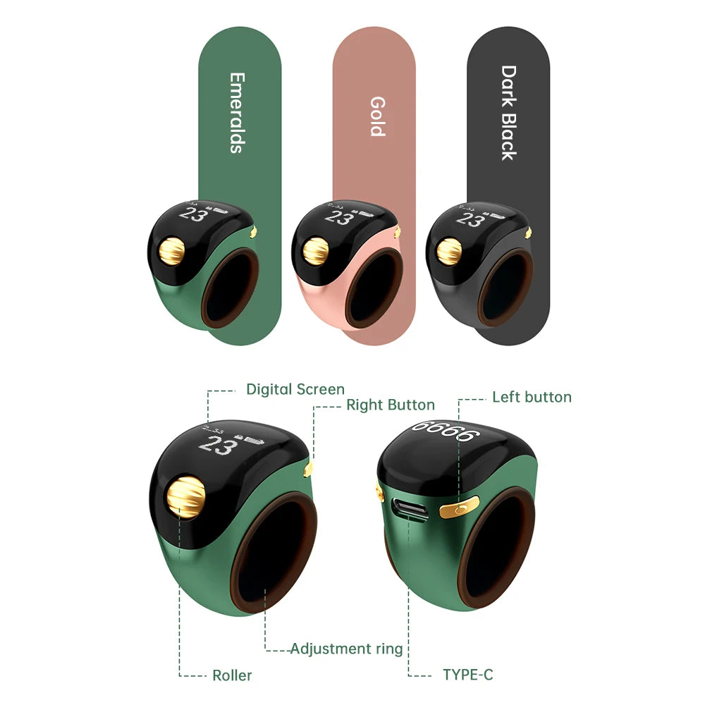 18/20/22mm Hand Press Electronic Digital Counting Counter Ethnic Style Portable Points Rechargeable Ring Ring Idea Tally Counter