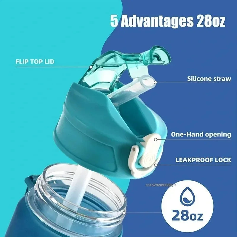 1PCS 800ML Large Capacity Sports Water Bottle Motivational Leak Proof Portable Reusable Plastic Cups Outdoor Travel Gym Jugs