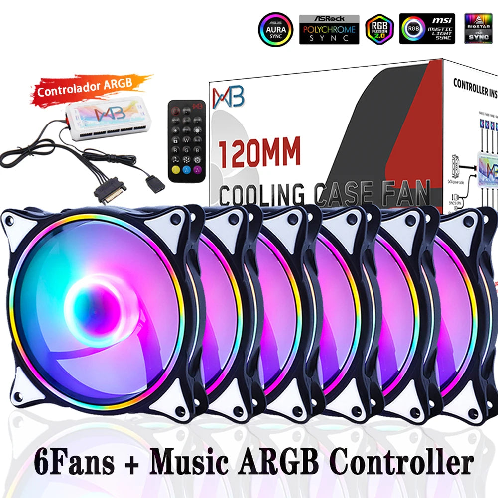 120mm Friador De Ventilador De Computador 6PIN RGB 12 Cm Silencioso Ventilador 5V RGB Velocidade De Ventilador Aura Sync