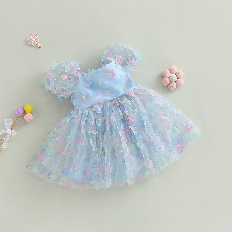 Pudcoco Kids Baby Girl Princess Dress, Puff Sleeve Tulle Dress Flower/Butterfly A-line Dress for Party Stage Show 1-6T