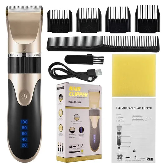 Professional Hair Clipper Men's Barber Beard Trimmer Rechargeable Hair Cutting Machine Ceramic Blade Low Noise Adult Kid Haircut
