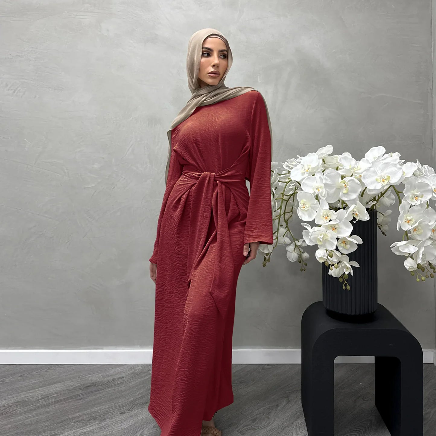 Uni Elegant Ramadan Muslim Modest Dress For Women Eid Arabic Turkey Kaftan Dresses femme Plain Abaya Dubai Islamic Clothing