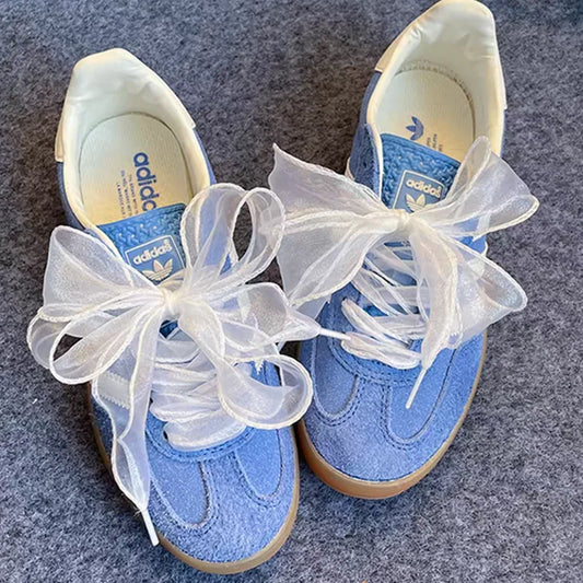 4cm Wide Festoon Fishtail Organza Shoelaces Wave Chiffen Yarn Bow Laces Beauty White Casual Sneaker DE Training Shoes Laces
