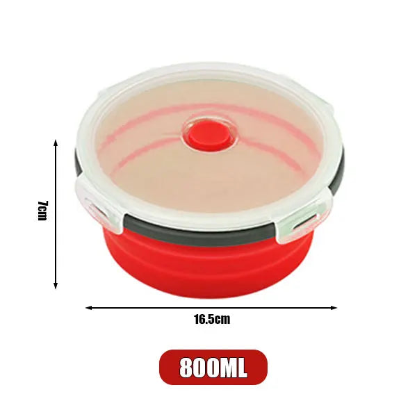 Round Silicone Folding Lunch Box Microwave Folding Bowl Portable Folding Food Container Box Salad Bowl With Lid