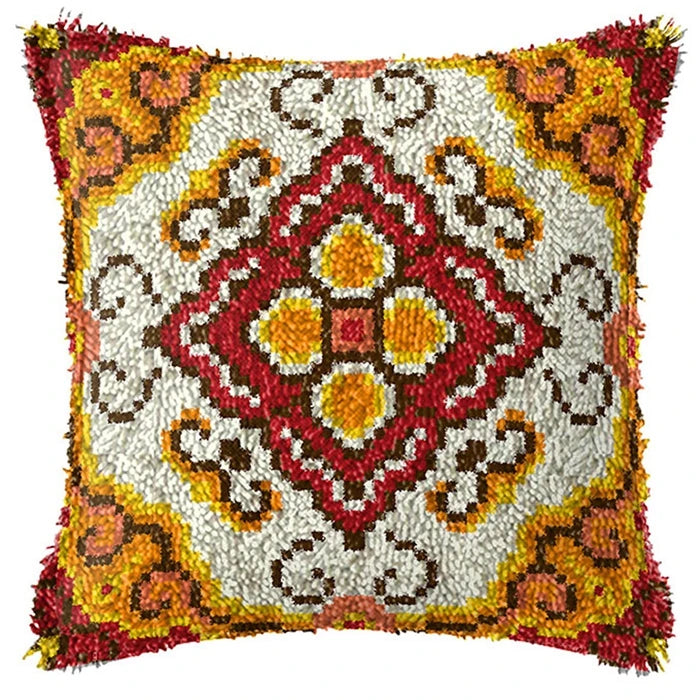 Smyrna Flower Latch Hook Kit Mats Cushion Pillow DIY Crafts Simple Cushion Embroidery Latch Hook Rug Needlework Button Packages