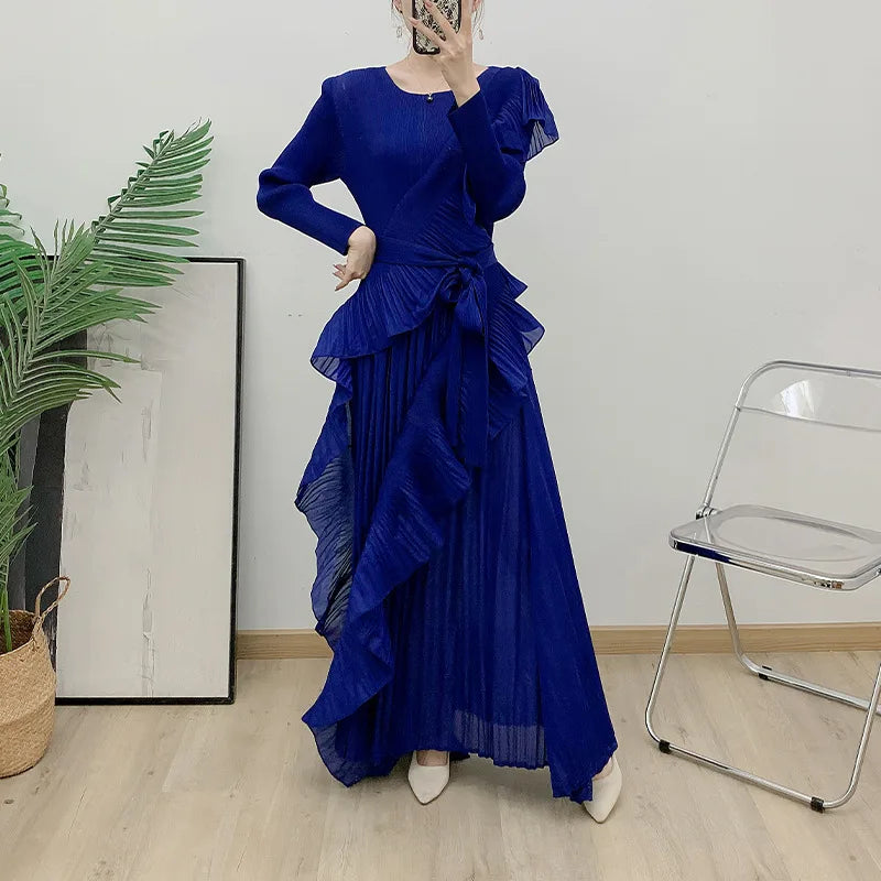 2025 New Dresses Cascading Ruffle Dresses Women Lady Elegant Vintage Pleated Design Ruched Dresses Women Casual