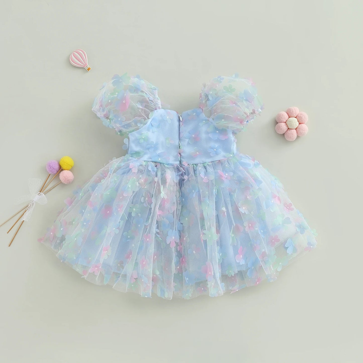 Pudcoco Kids Baby Girl Princess Dress, Puff Sleeve Tulle Dress Flower/Butterfly A-line Dress for Party Stage Show 1-6T