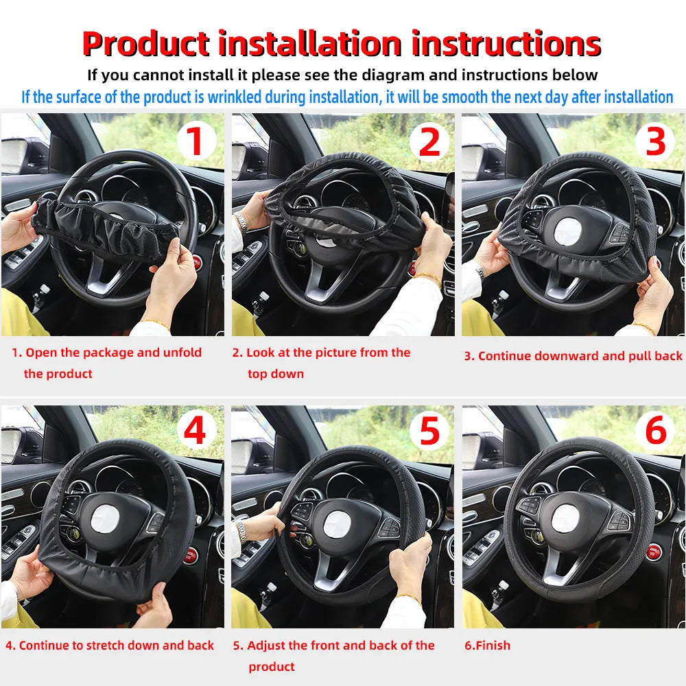 PU Leather Embossed Three-dimensional Car without Inner Ring Steering Wheel Cover for 14.5-15 Inches of Automotive Supplies