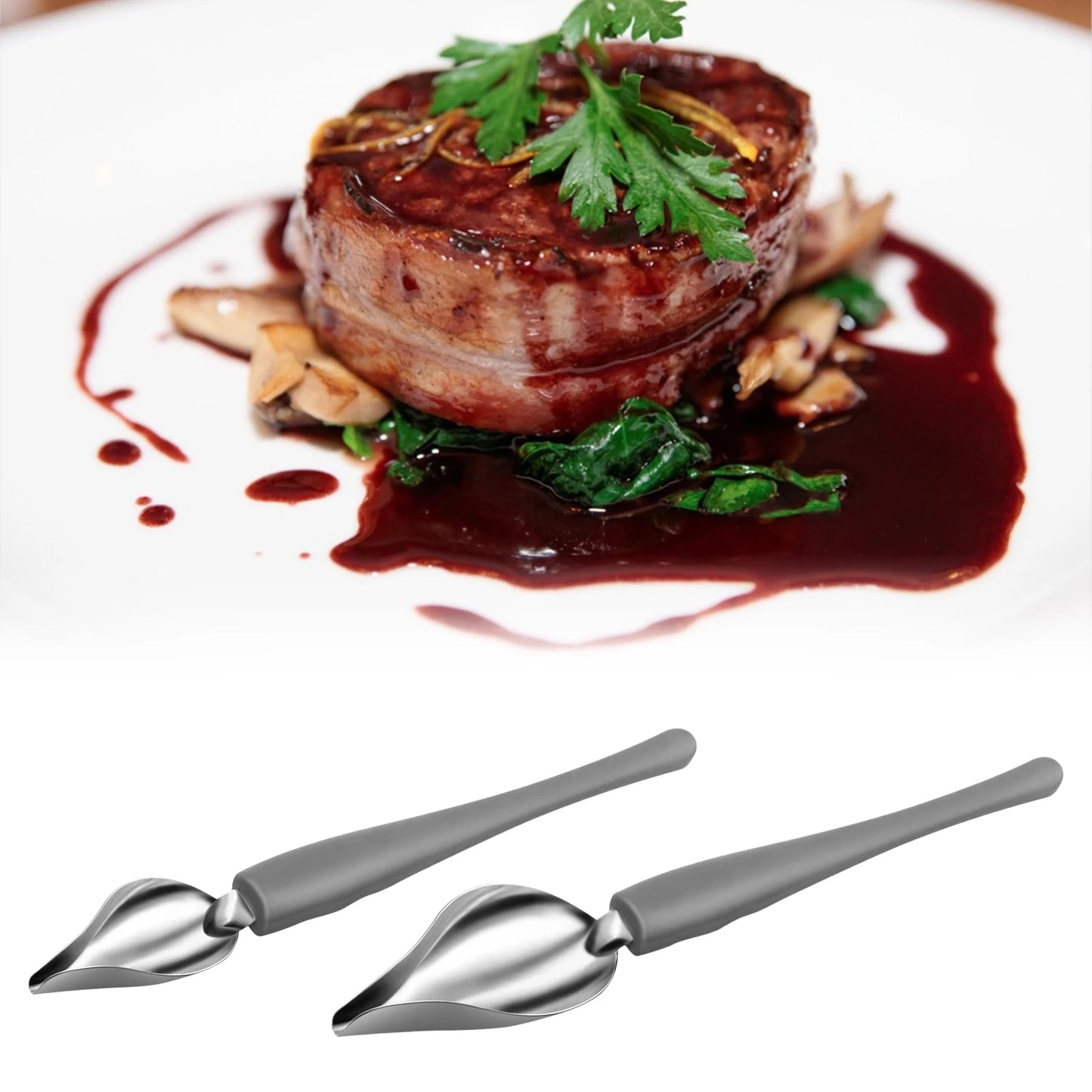 2PC Set Chef Pencil Sauce Painting Spoon Stainless Steel Cuisine Restaurant Western Food Baking Dessert Decor Art Draw Spoons
