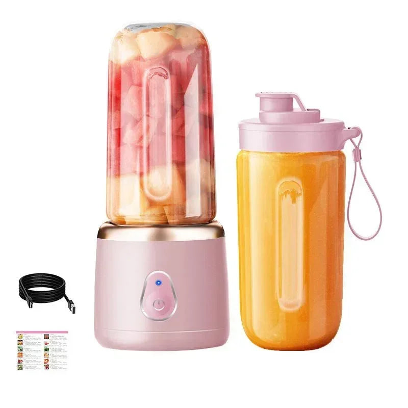 Portable Juicer for Shakes Smoothies Rechargeable USB 400ML Traveling Fruit Juicer Double Cup Fruit Blender Juicer Cup