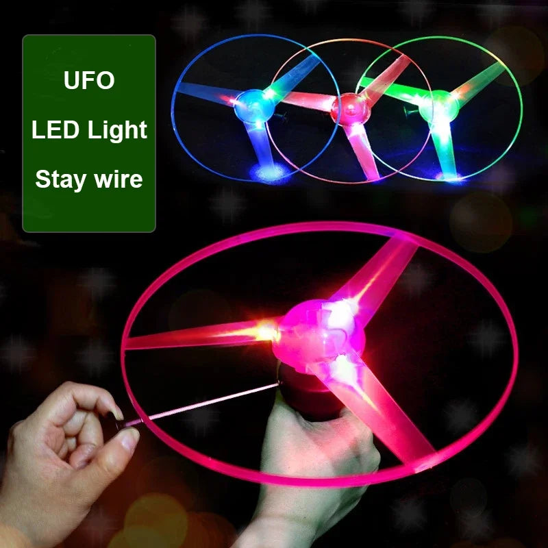 1pc Pull Wire Glow UFO Funny Spinning Flyer Luminous LED Light Handle Top Classic Toys for Kids Outdoor Sport Parent-child Game