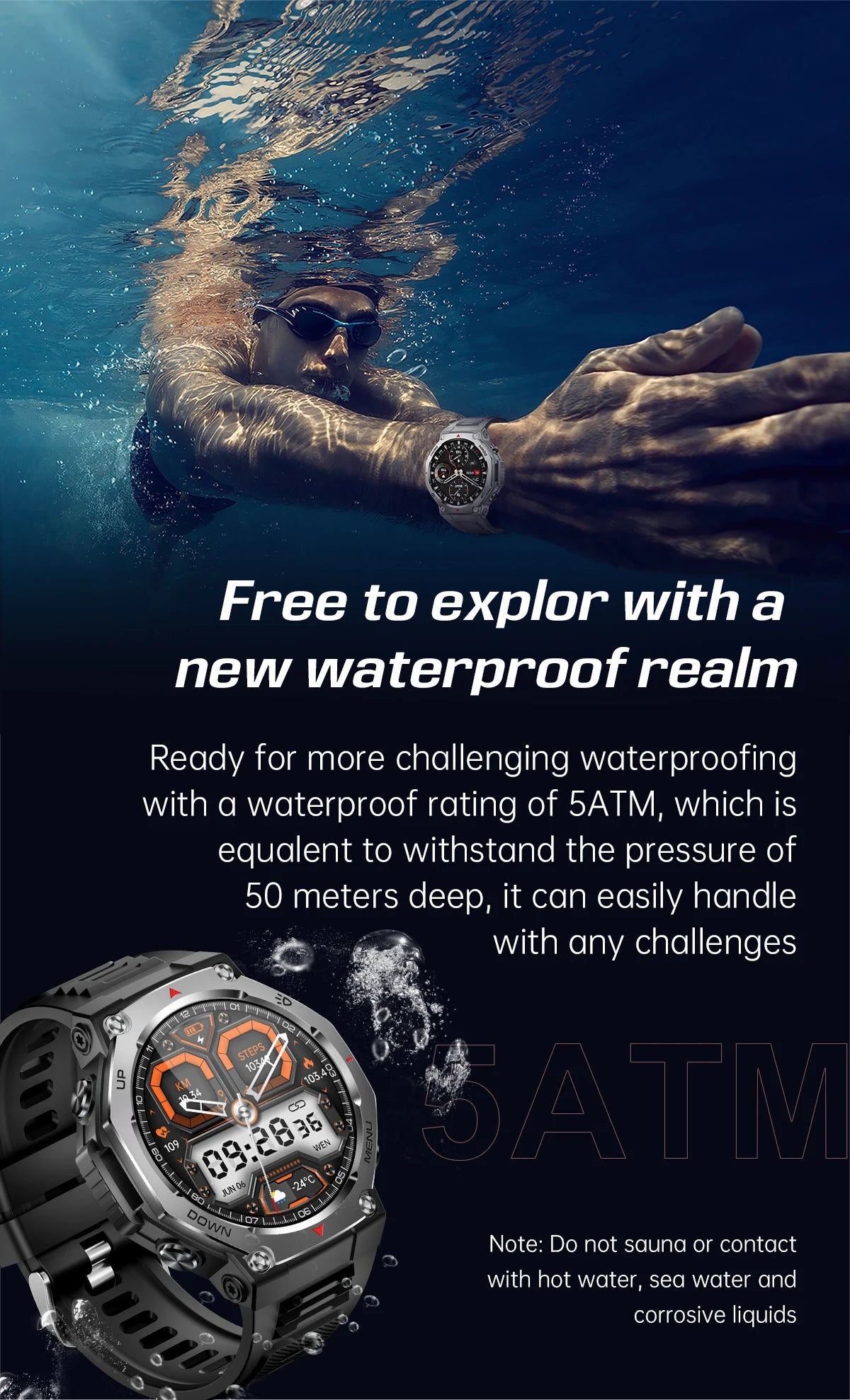 2025 New Military Smart Watch Flashlight/UV Light 5ATM Waterproof Sport Fitness Smartwatch Men Bluetooth Call for Xiaomi IOS