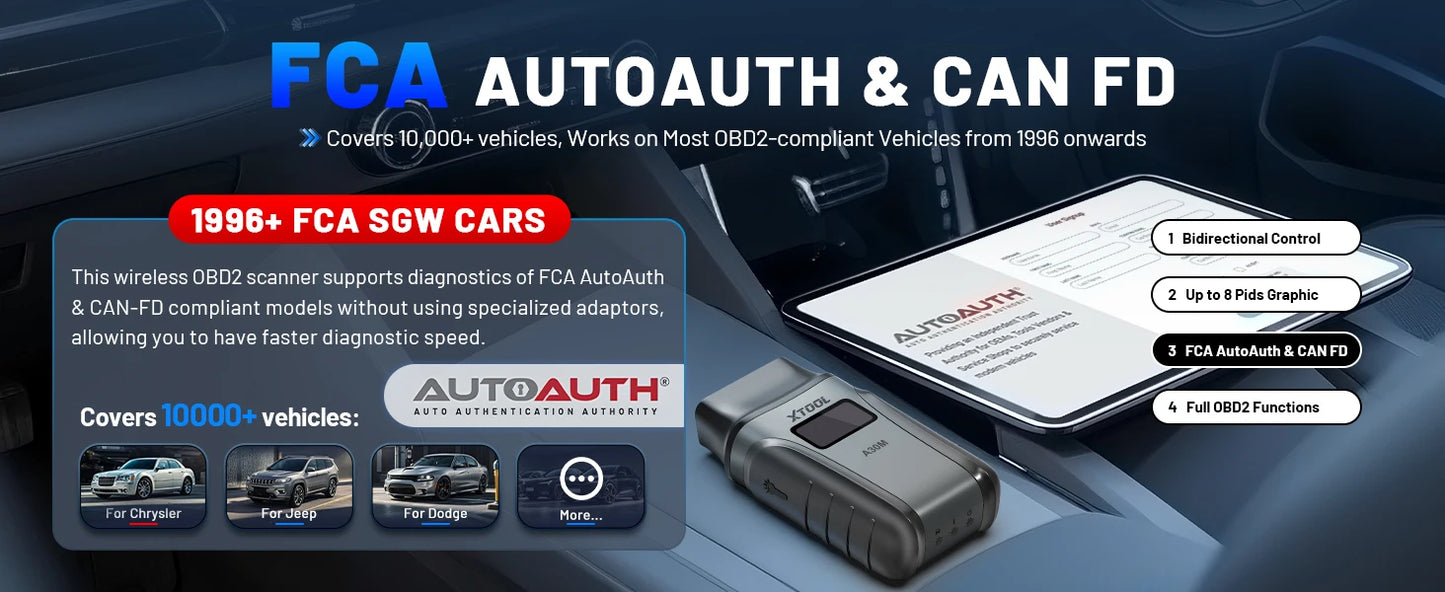 XTOOL Anyscan A30M Bluetooth OBD2 Scanner Car Diagnostic Tools 26+ Reset Service Code Reader FCA AUTOAUTH Lifetime Free Update