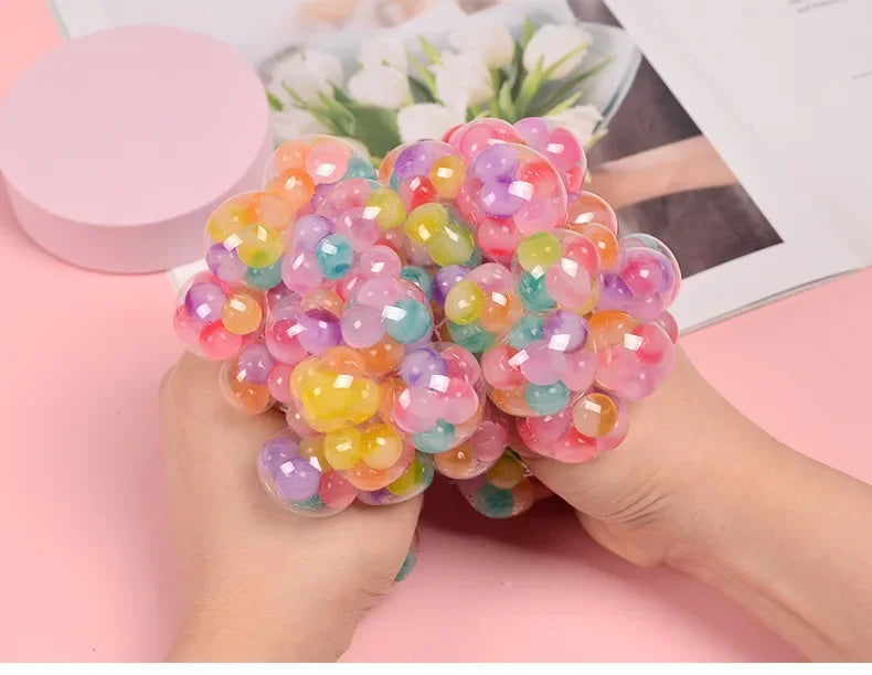 Rainbow Bead Squishy Ball 3D Stress Relief Sensory Toys for Adults Anti-Anxiety Fidget Toy with Non-Toxic for Office Classroom
