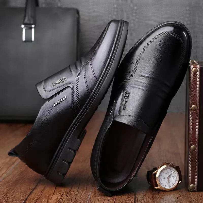 Men's leather shoes new black Soft bottom anti slip and breath shoes men's Business dress casual Zapatos luxury light flat - Belvar