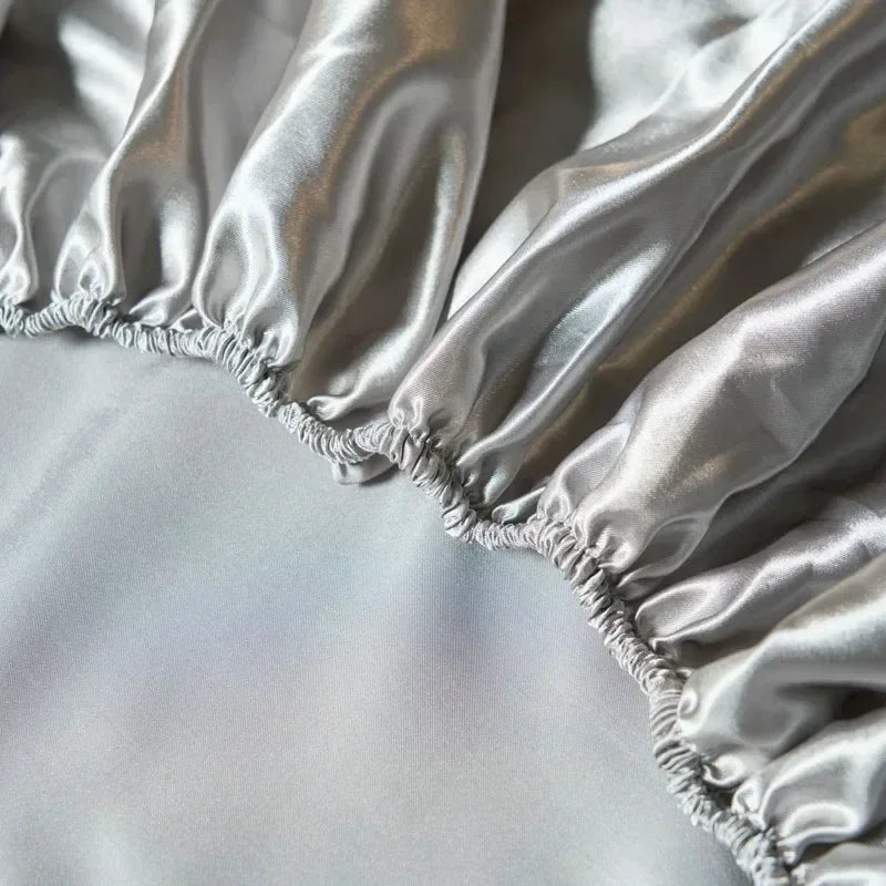 Solid Color Satin Surface Fitted Sheet 1PC Queen Size Bed Sheets 100/120/150/180/200cm Sheet with Elastic Band (No Pillowcase)